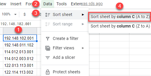 google sheets sort ip address 4