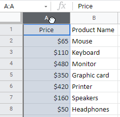 google sheets swap move columns 1