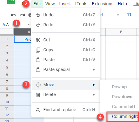 google sheets swap move columns 4