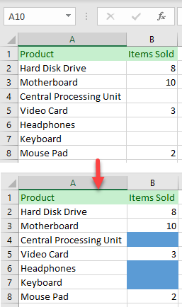 highlight blank cells initial data