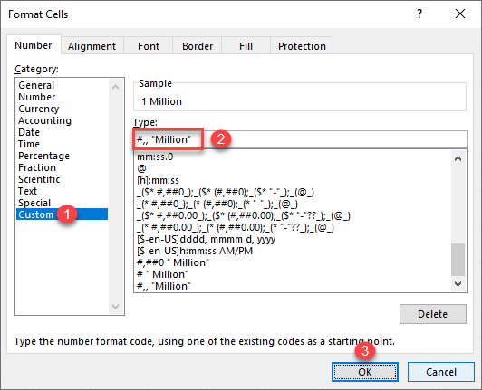 millions number format 2