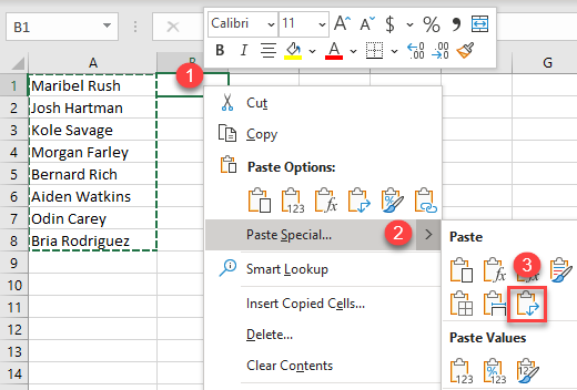 transpose rows columns 2