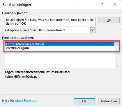 vba benutzerdefinierte funktion auswaehlen