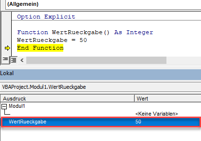 vba funktion ohne parameter