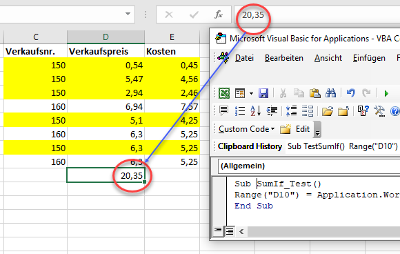 vba sumif funktion statisch