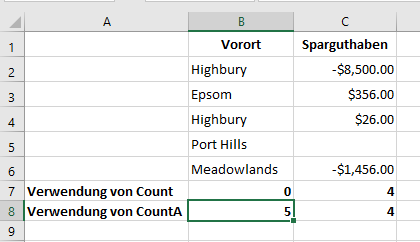 vba unterschied count counta