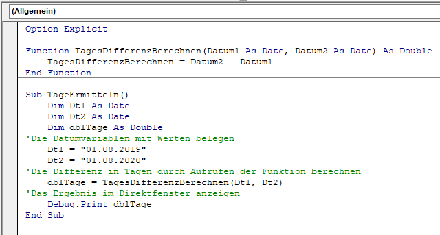 vba zwei parameter funktion