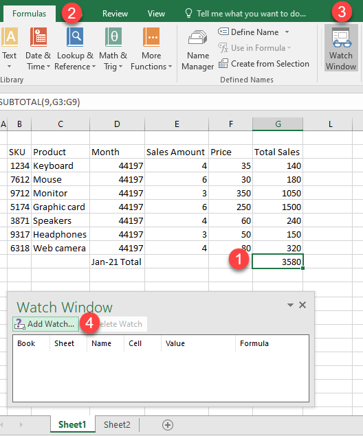 whats the keyboard shortcut for excel vba add a watch