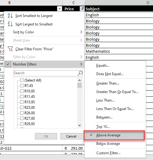 Advanced Filter above average