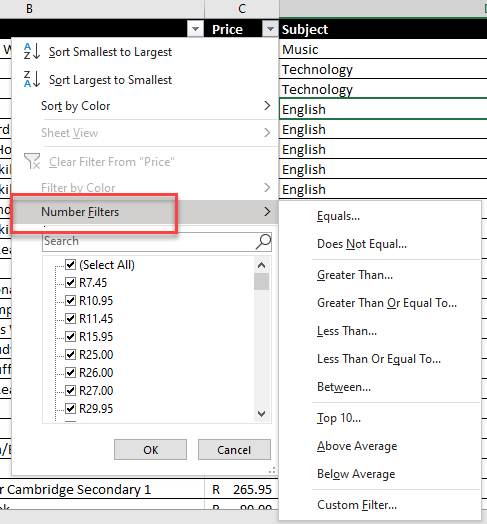 advanced filters number filters