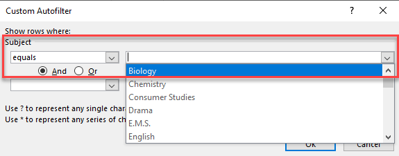 advancedfilter select filter