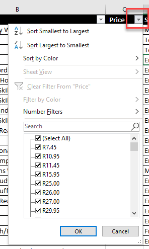 advanced filter value dropdown