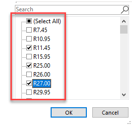 advance filter values