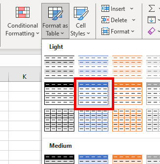 clean data format as a table style
