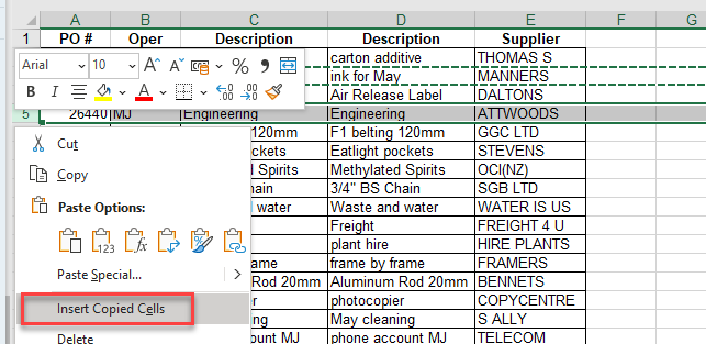 CopyCells row paste