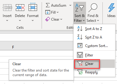 FilterData clearfilter menu