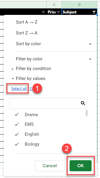 FilterData gs selectall