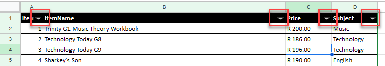 filterdta gs show filter arrows