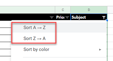 FilterData gs sort