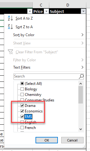 FilterData selectdata