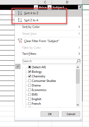 FilterData sort