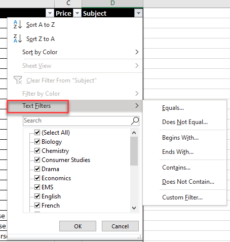 FilterData textfilters