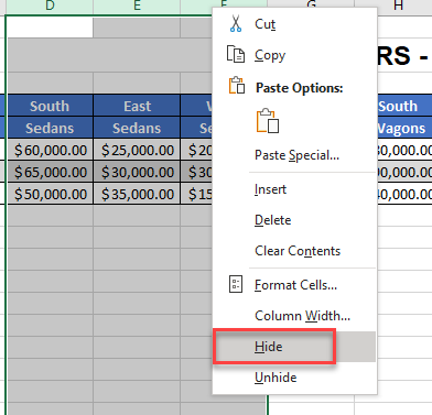 HorizontalFilter hide columns