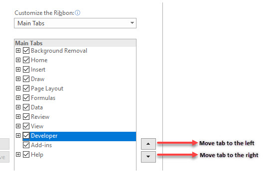 custom ribbon move tabs