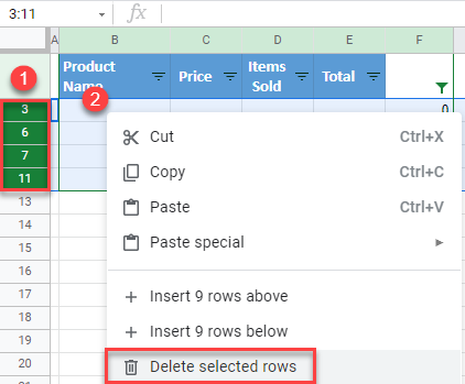 google sheets delete blank rows 5