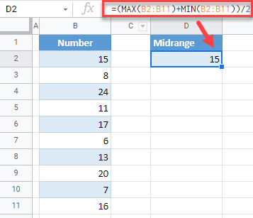 google sheets find midrange 1