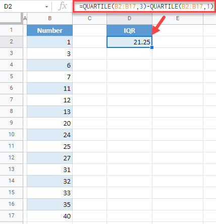 google sheets calculate iqr interquartile range