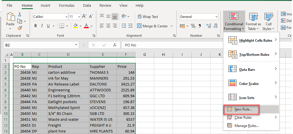 select every other row conditional formatting