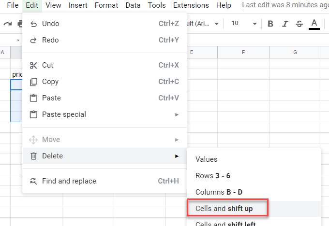 DeleteMultipleCells gs menu