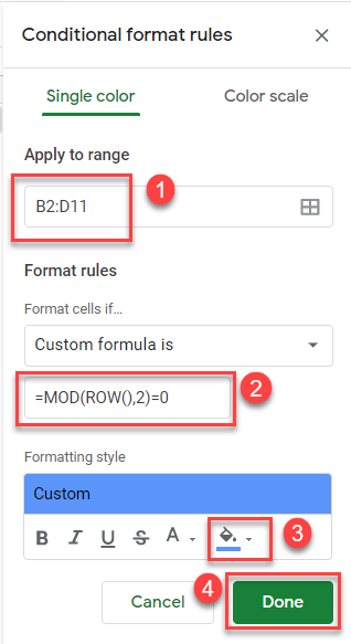alt row color gs conditional formatting rule