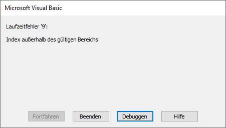 array laufzeitfehler index ausser bereich