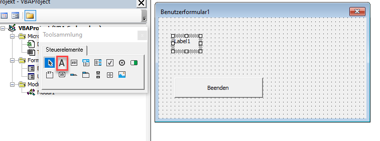 benutzerformular beschriftungsfeld hinzufuegen