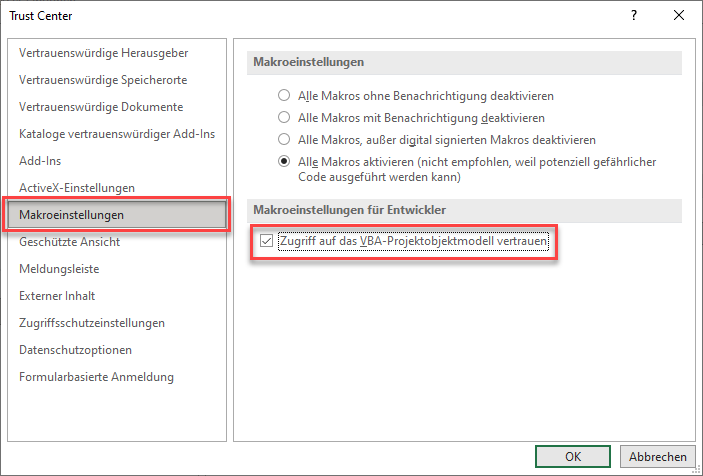 excel makro einstellungen aendern