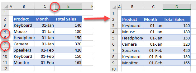 hidden rows columns main