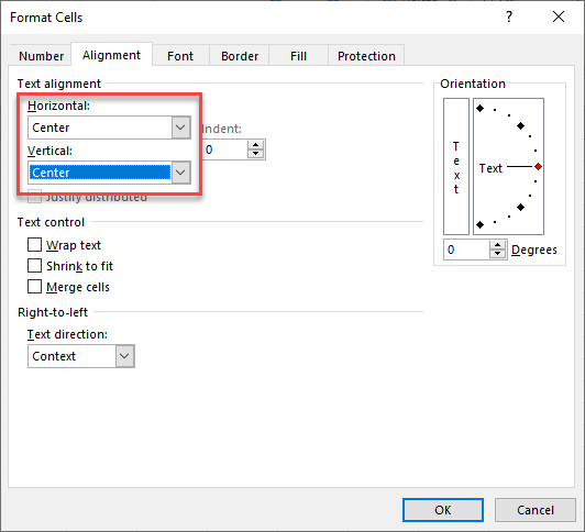 margins format cells center