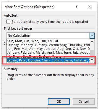 pivot sort custom list sort