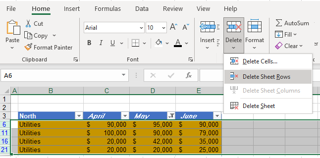 removehighlightedrows delete sheet rows