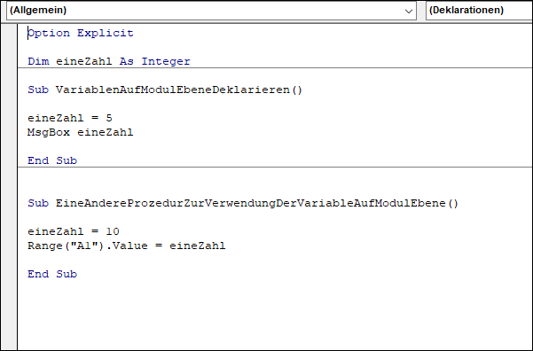 variable auf modulebene deklarieren