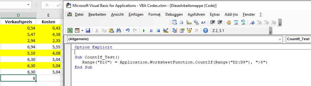 vba countif verwendung beispiel