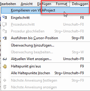 vba debuggen projekt kompilieren