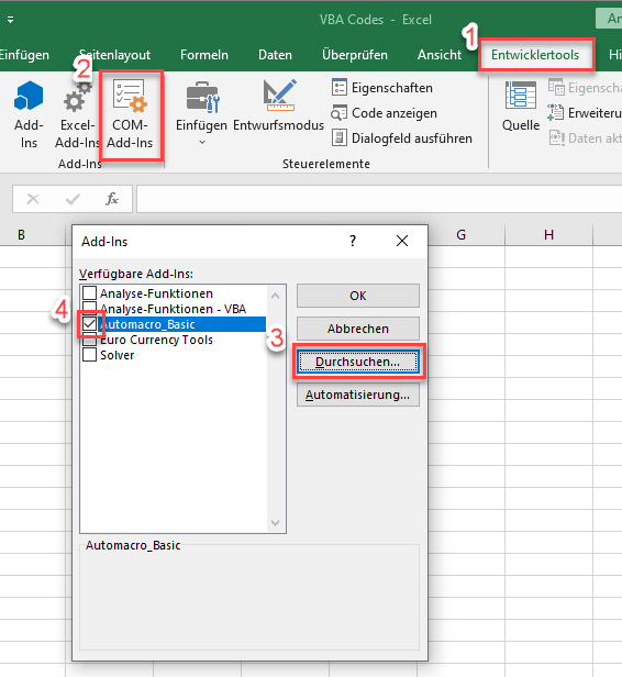 vba entwicklertools addin installieren