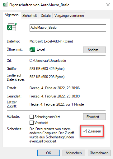 vba excel addin zulassen