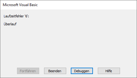 vba laufzeitsfehler ueberlauf