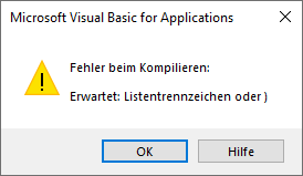 vba meldung kompilierfehler