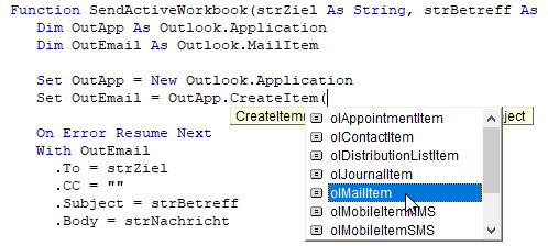 vba outlook fruehe bindung