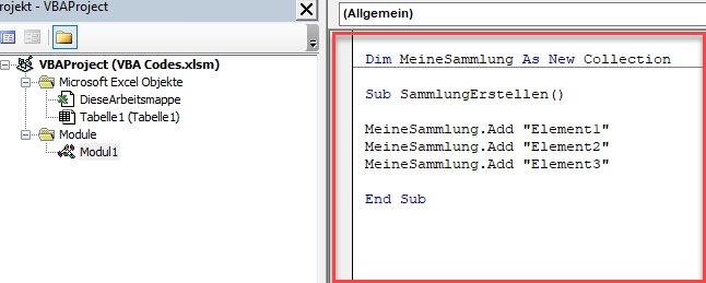 vba sammlung erstellen